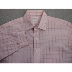 Brooks Brothers Shirt Mens 16 - 34/35 Windowpane 100% Cotton Non-Iron